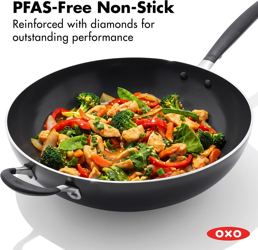 OXO 14” Non-Stick Every Day Wok Pan, BPA-Free Silicone Handle, Stir-Fry Skillet, Dishwasher & Oven Safe, Black