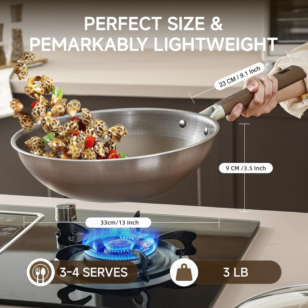 13" Titanium Hybrid Woks with Lid & Stir-fry Pans Nonstick, Induction