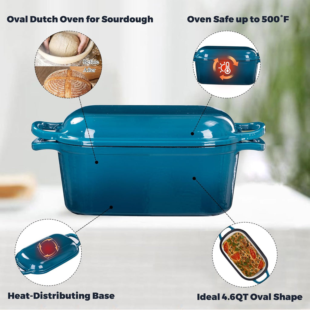 Oval Enameled Cast Iron Dutch Oven for Sourdough Bread Baking