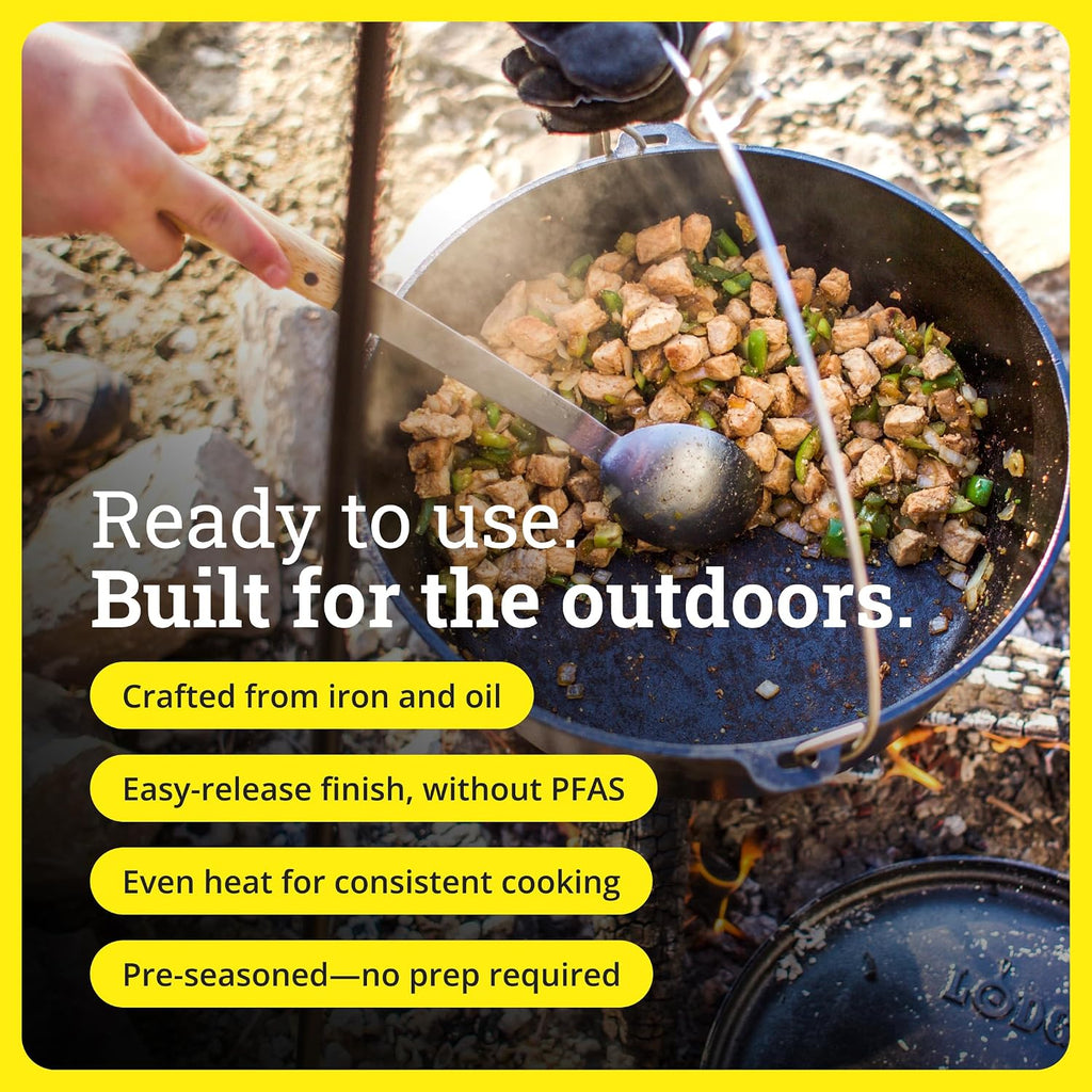 Lodge Pre-Seasoned Cast Iron Deep Camp Dutch Oven with Lid, 10 Quart