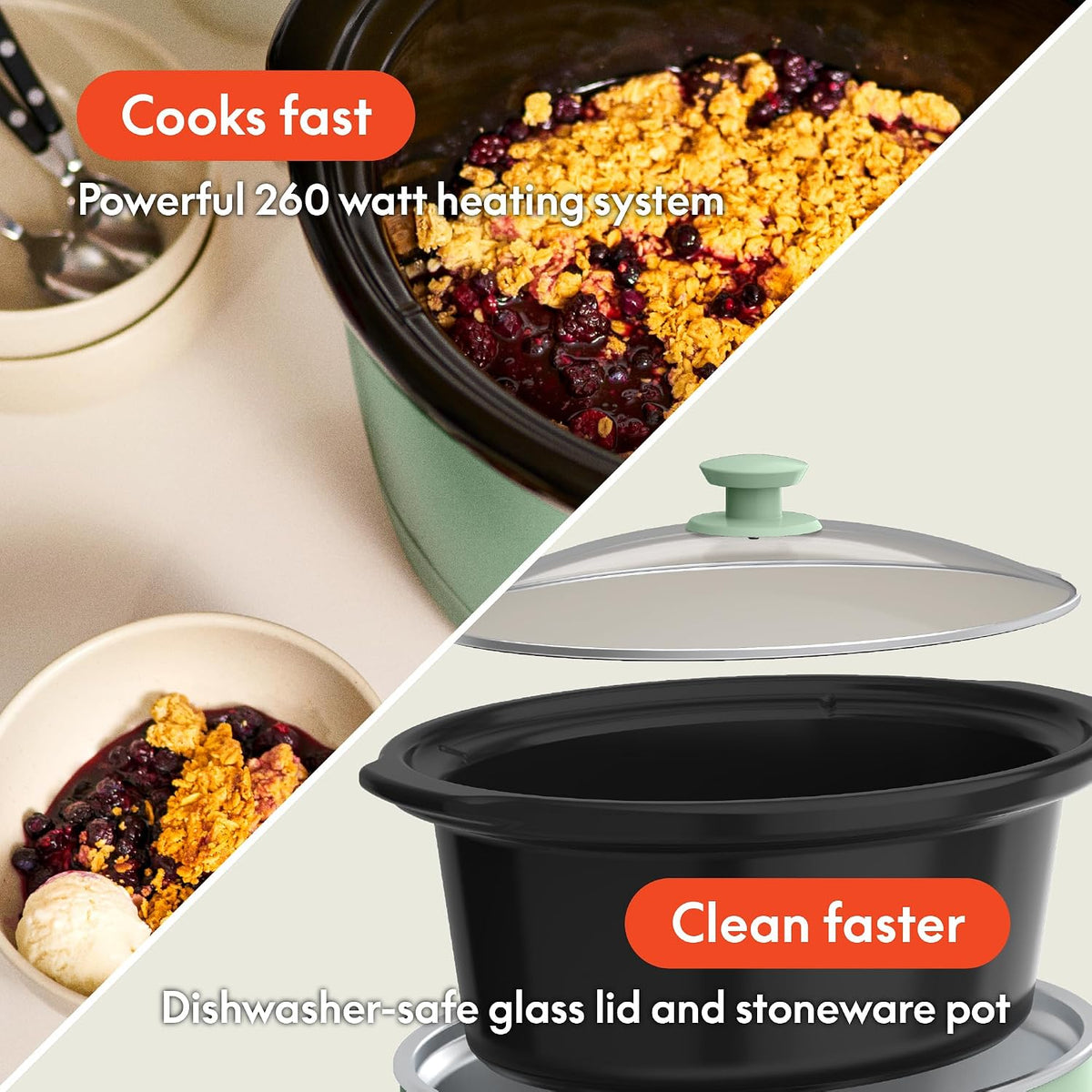 bella 6qt Manual Non-Toxic Slow Cooker with Cord Storage, Seaglass