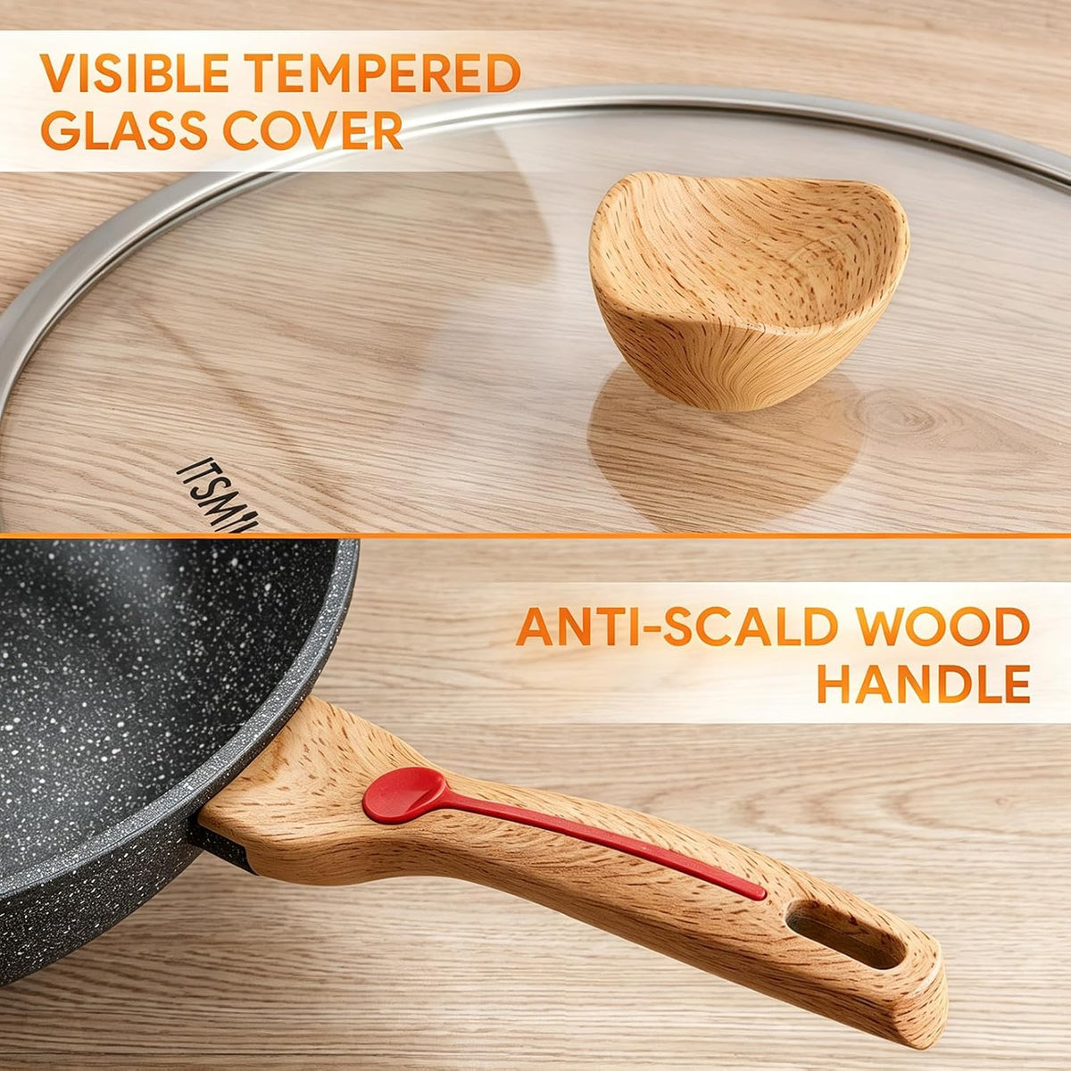 ITSMILLERS Nonstick Wok Aluminium Die-casting Chinese Wok, Scratch Resistant With Lid, PFOA-Free, Dishwasher Safe & Induction Bottom,11.8 Inch,5QT,Large Capacity