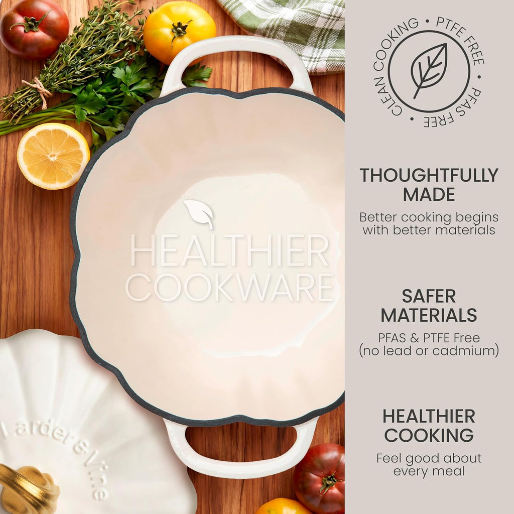 Larder & Vine 5.5 qt Pumpkin Enameled Cast Iron Dutch Oven Pot, White