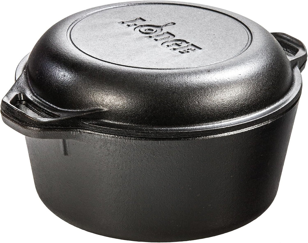 Lodge Cast Iron Double Dutch Oven, 2-in-1 Pot and Skillet Combo, 5 Quart