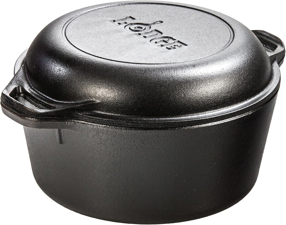 Lodge Cast Iron Double Dutch Oven, 2-in-1 Pot and Skillet Combo, 5 Quart