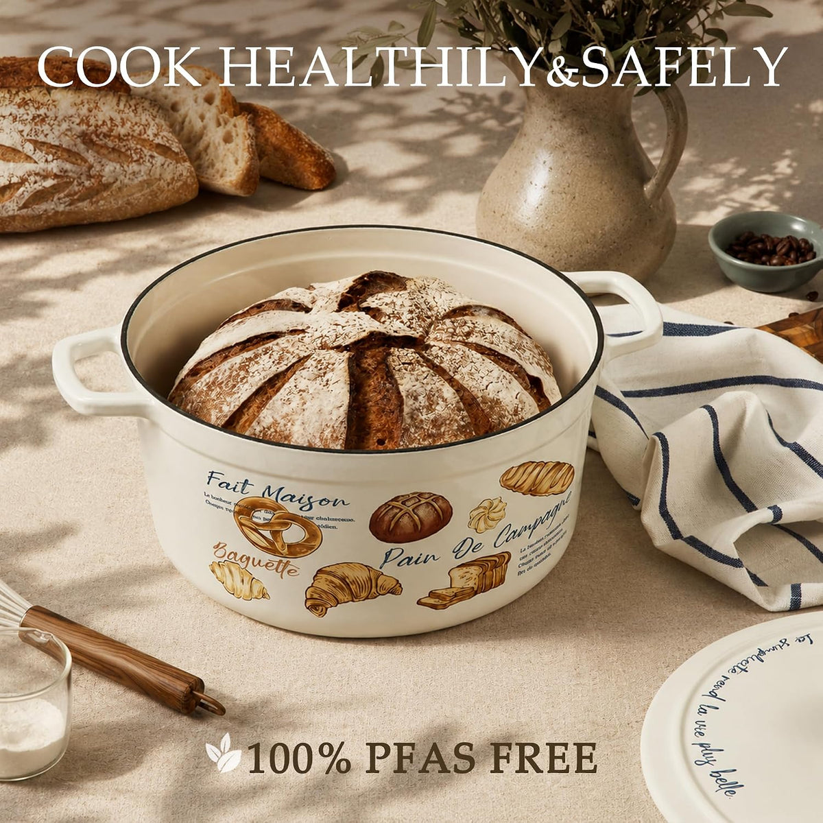 CAROTE Enameled Cast Iron Dutch Oven, 5QT Pot with Lid & Gift Box