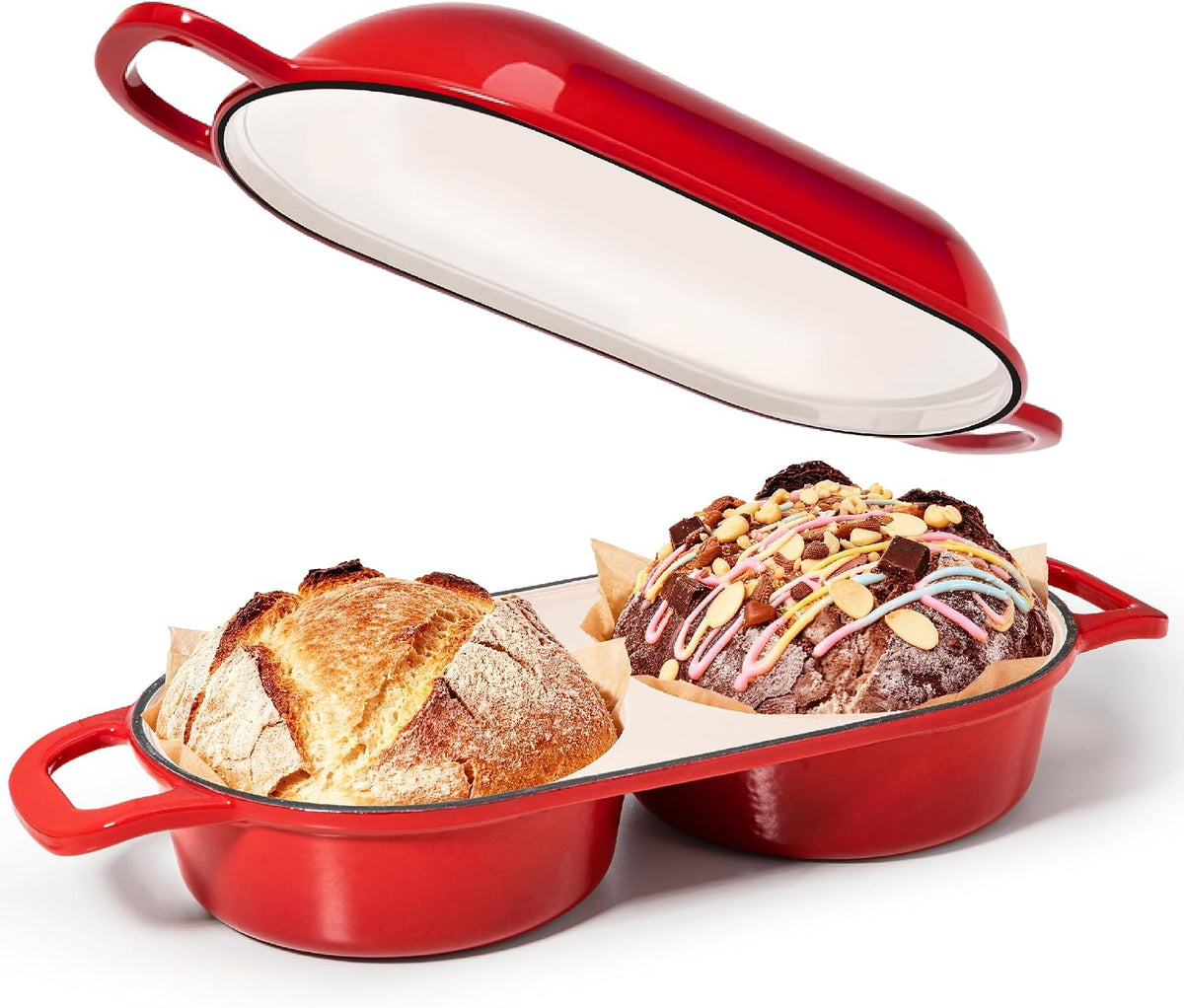 Double Dutch Oven for Sourdough Bread Baking, Cast Iron Dutch Oven [Red]