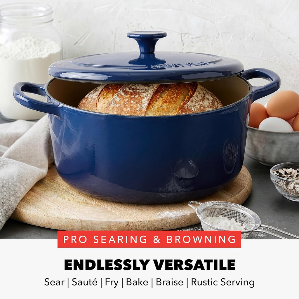 GreenPan x Bobby Flay 5.5QT Enameled Cast Iron Dutch Oven With Lid, Navy