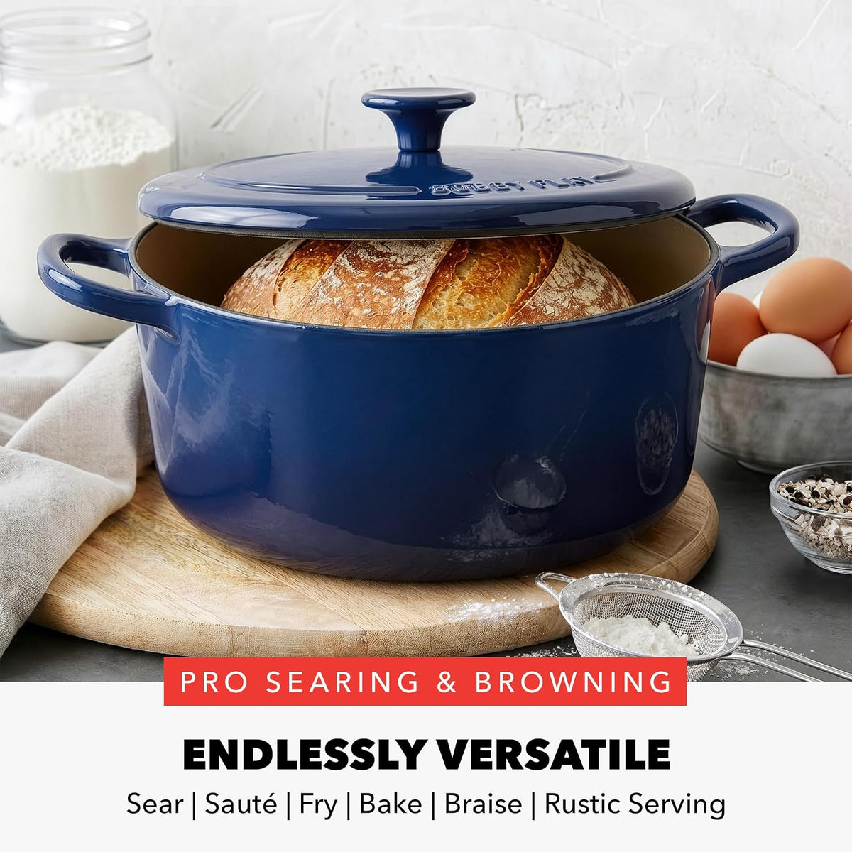 GreenPan x Bobby Flay 5.5QT Enameled Cast Iron Dutch Oven With Lid, Navy