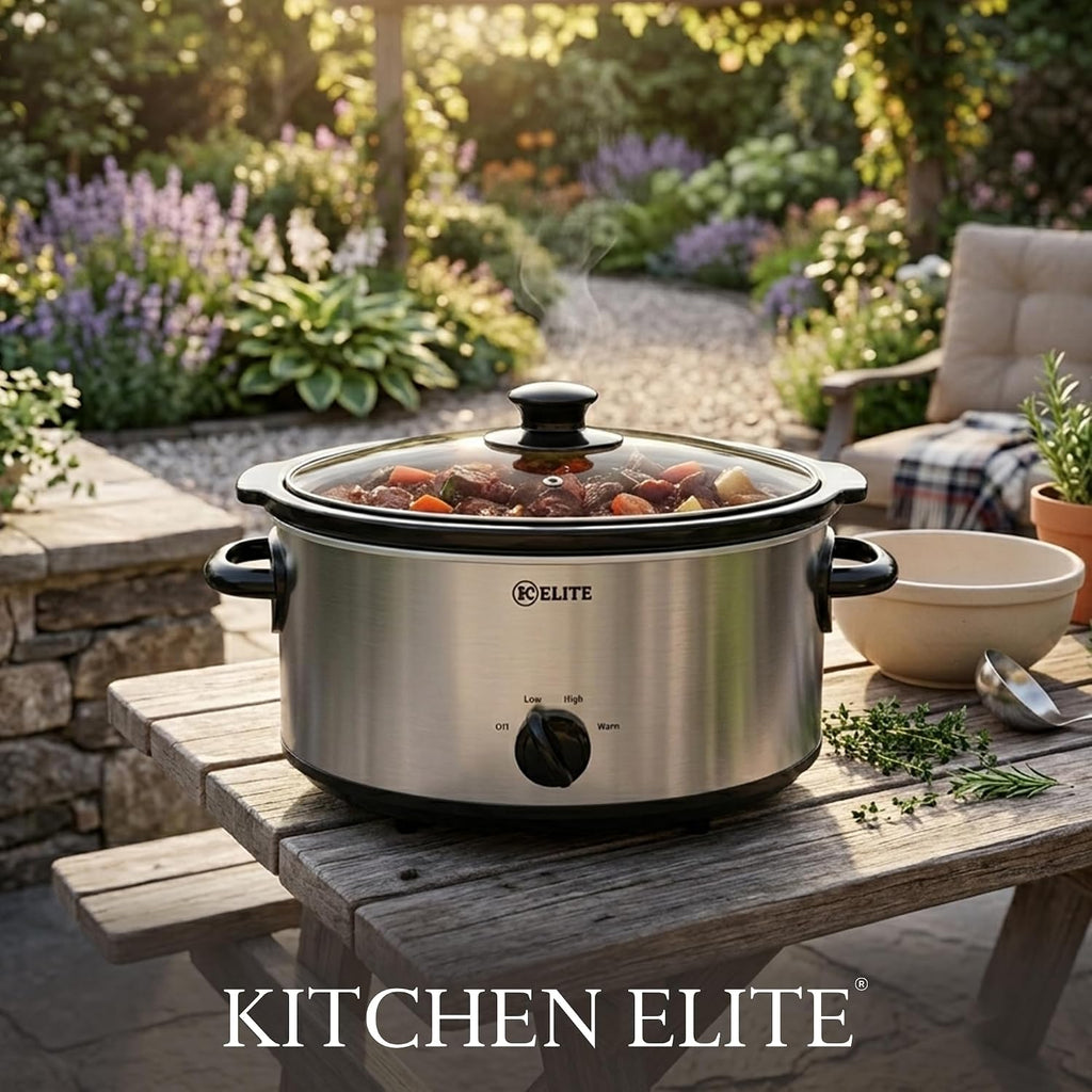 Kitchen Elite Slow Cooker, Stainless Steel with 3 Heat Settings, 5 Quart