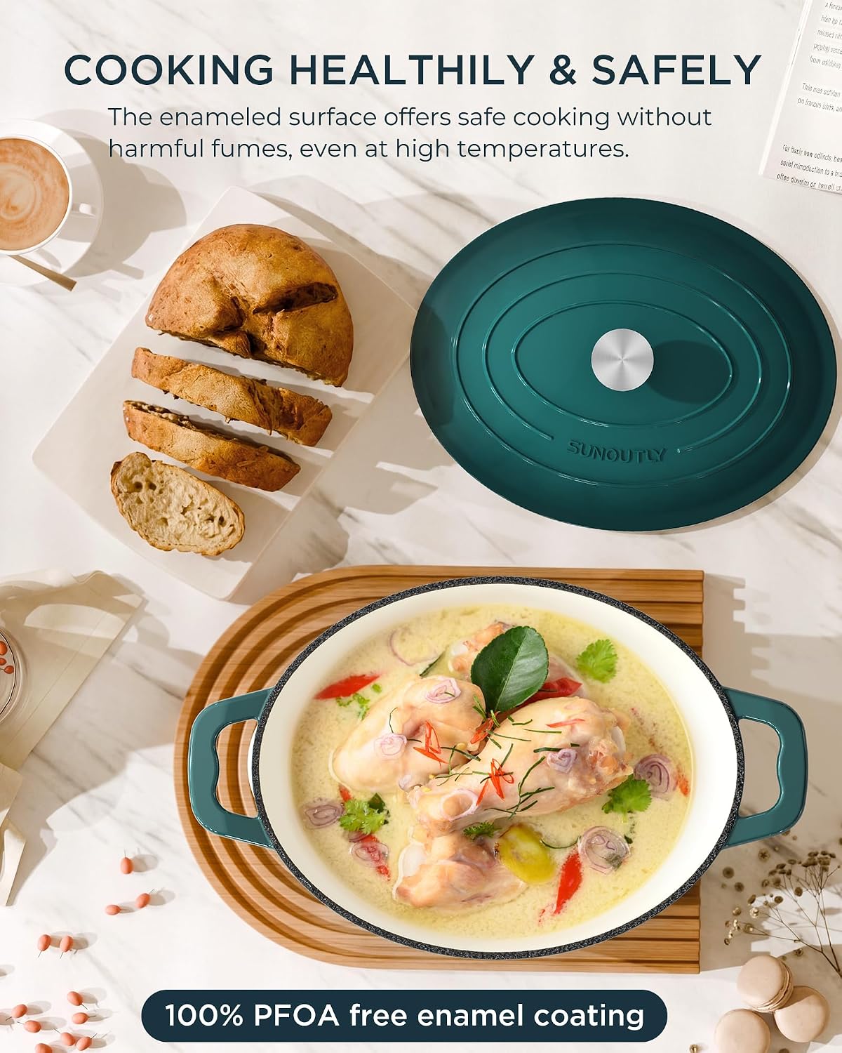 Enameled Cast Iron Dutch Oven, 9.3QT Pot with Lid, Bottle Green