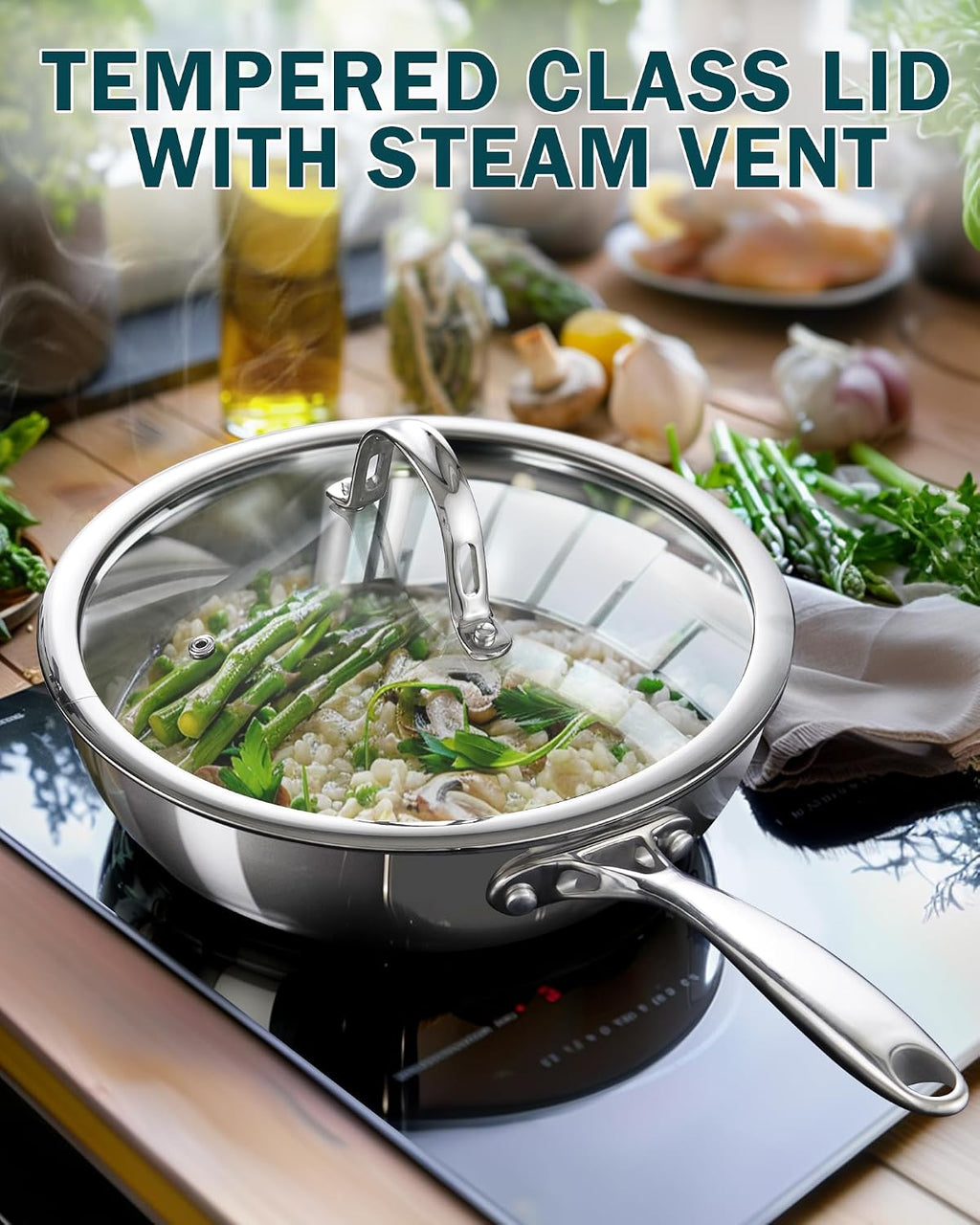 Cooks Standard 10.5" Multi-Ply Clad Stainless Steel Stir Fry Pan with Lid