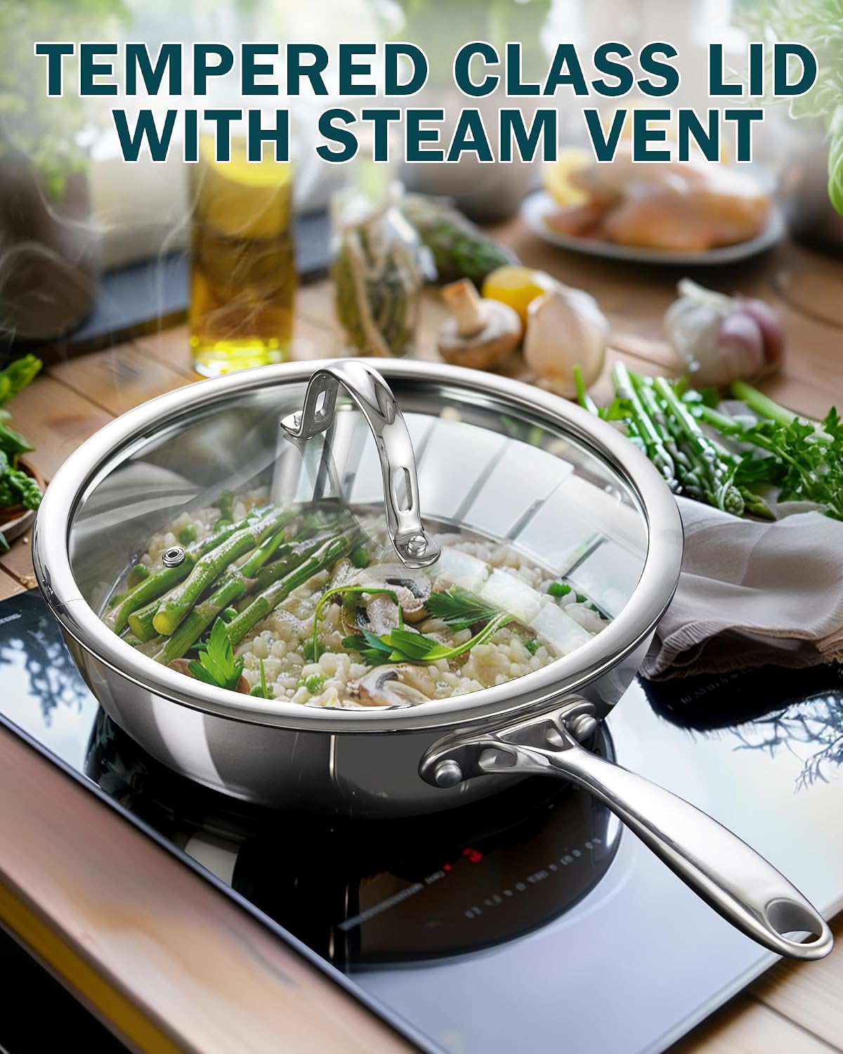 Cooks Standard 10.5" Multi-Ply Clad Stainless Steel Stir Fry Pan with Lid