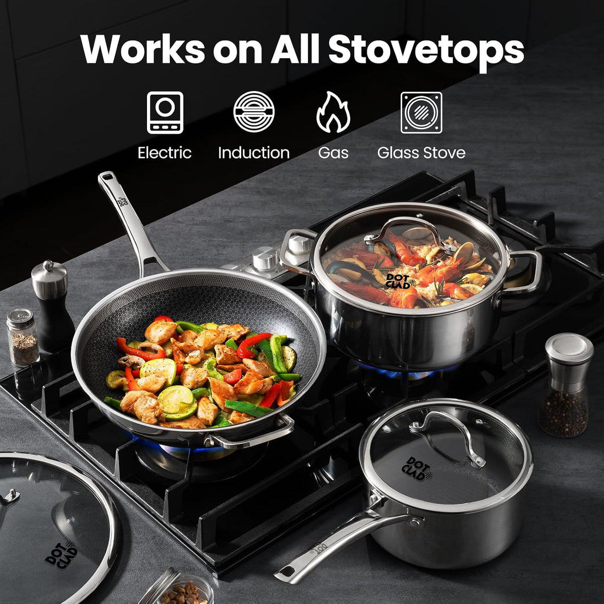 Wok Pan with Lid, 13 Inch Stainless Steel Nonstick Wok, Stir-Fry Pan