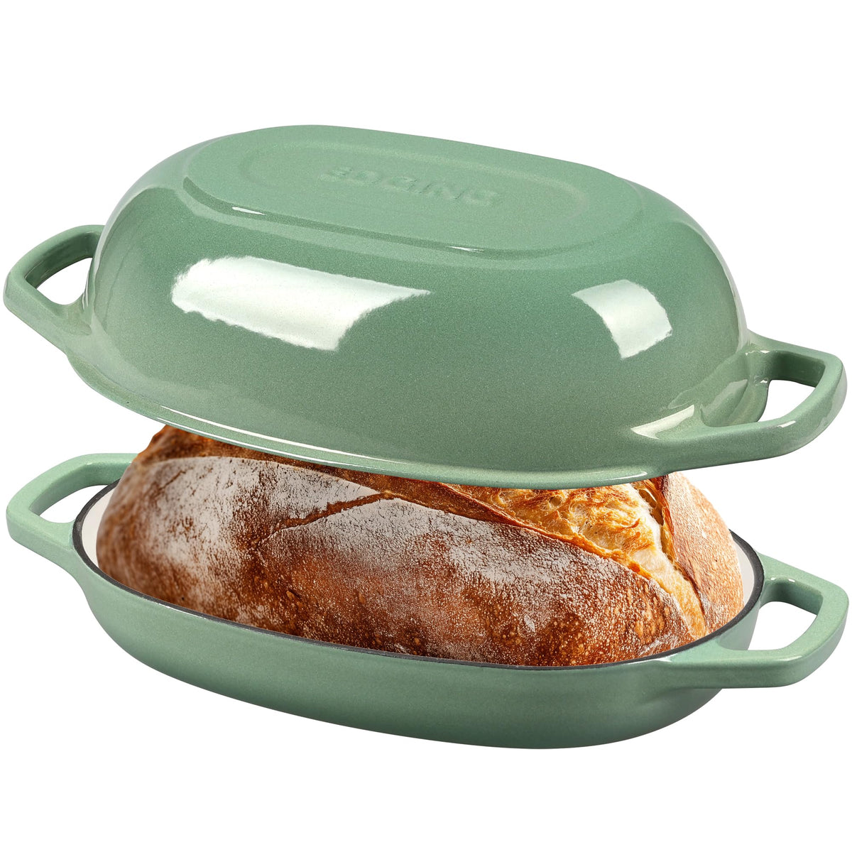 EDGING CASTING Enameled Cast Iron Oval Dutch Oven Pot with Lid, Dutch Oven for Sourdough Bread Baking, Bread Oven, Bread Dutch Oven, Oval Bread Pan, 5qt, White