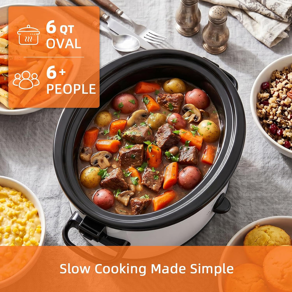 6 Quart Slow Cooker with Locking Lid, Removable Stoneware & 5 Liners
