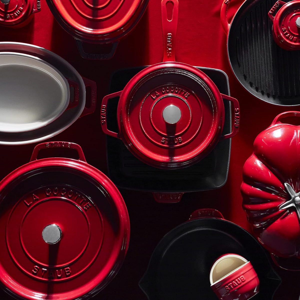 STAUB Cast Iron Round Cocotte, Dutch Oven, 2.75-quart, serves 2-3, Made in France, Cherry