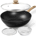 MICHELANGELO 12 Inch Wok Pan with Lid - Woks & Stir-Fry Pans Nonstick Wok with Lid, Stir Fry Pan with Cool-Touch Handle, Induction Wok Set with Stainless Steamer & Fryer Basket