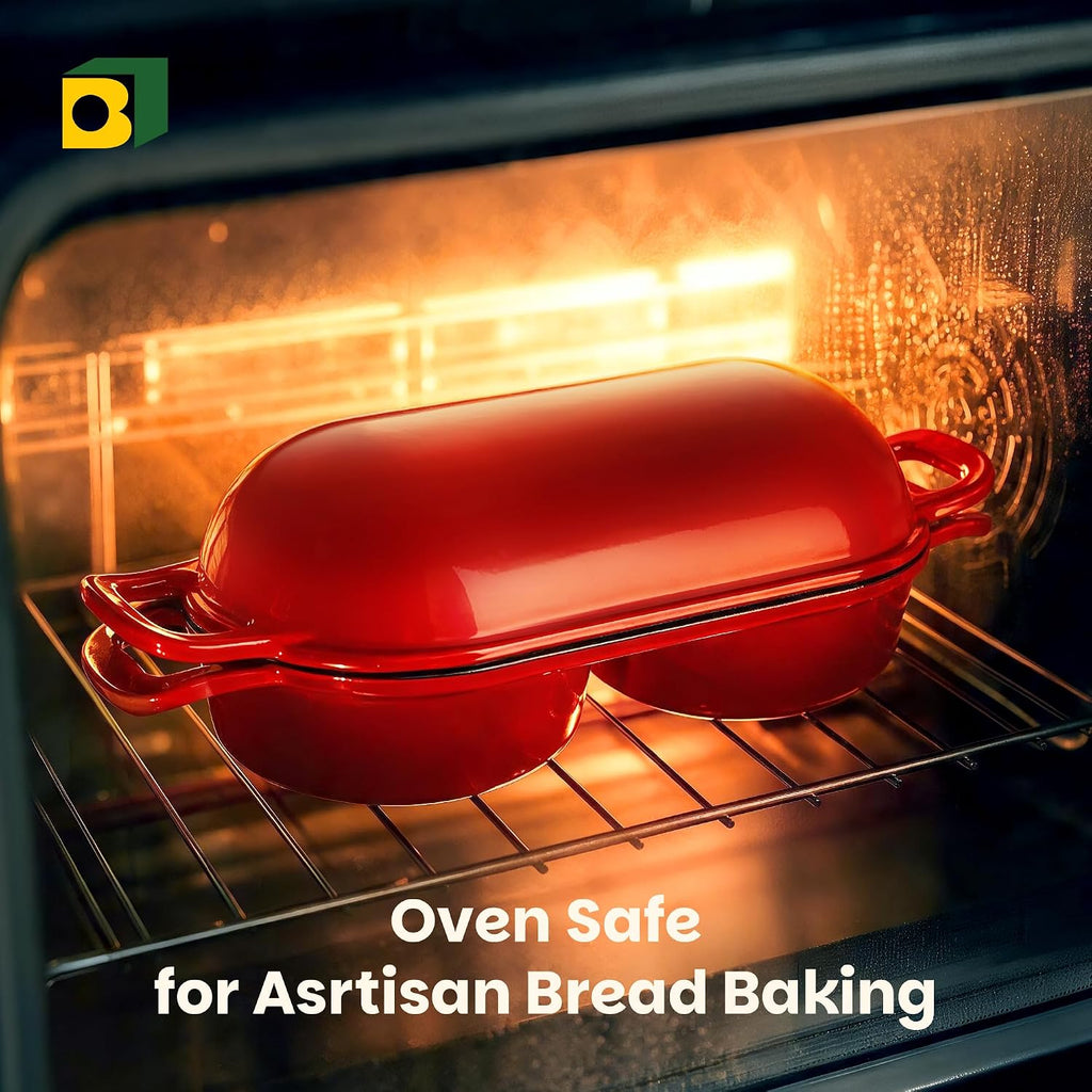 Double Dutch Oven for Sourdough Bread Baking, Cast Iron Dutch Oven [Red]