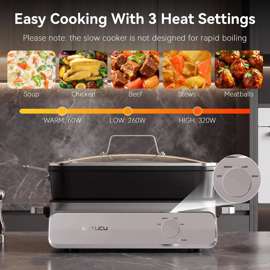 Slow Cooker 10-Quart - PFOA-Free Ceramic Coating, Oven Safe to 450°F | Keep Warm Function for Large Family Gatherings (Includes Silicone Spoon)