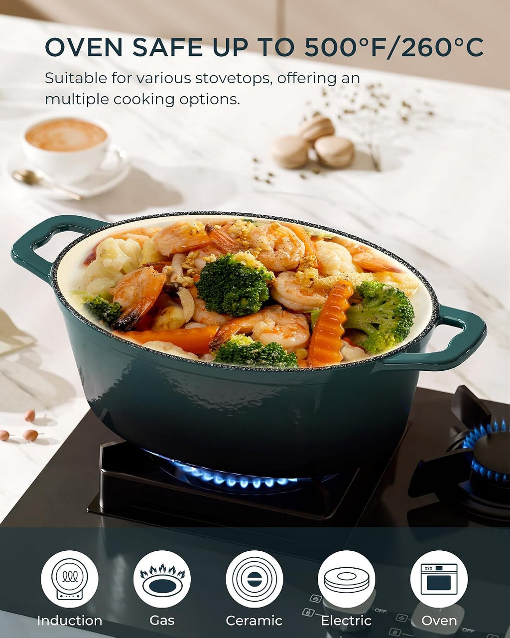 Enameled Cast Iron Dutch Oven, 9.3QT Pot with Lid, Bottle Green