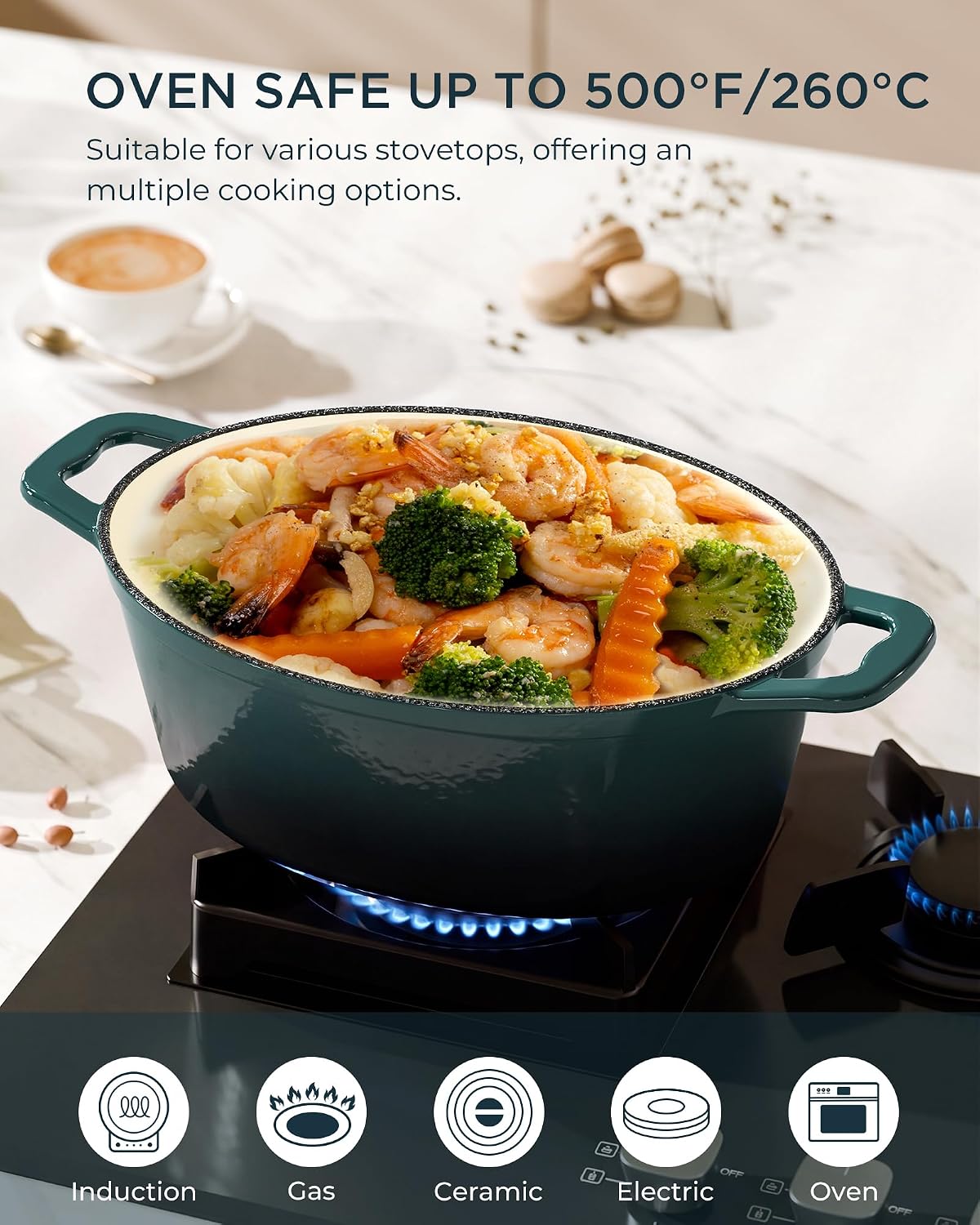 Enameled Cast Iron Dutch Oven, 9.3QT Pot with Lid, Bottle Green