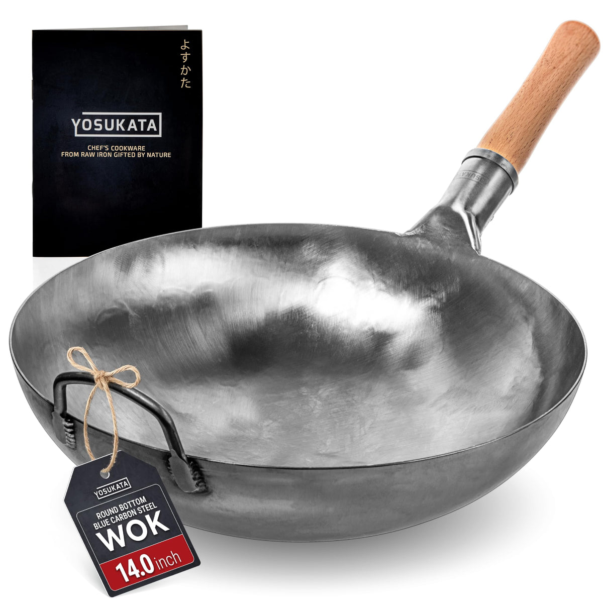 YOSUKATA 14” Blue Carbon Steel Wok with Round Bottom