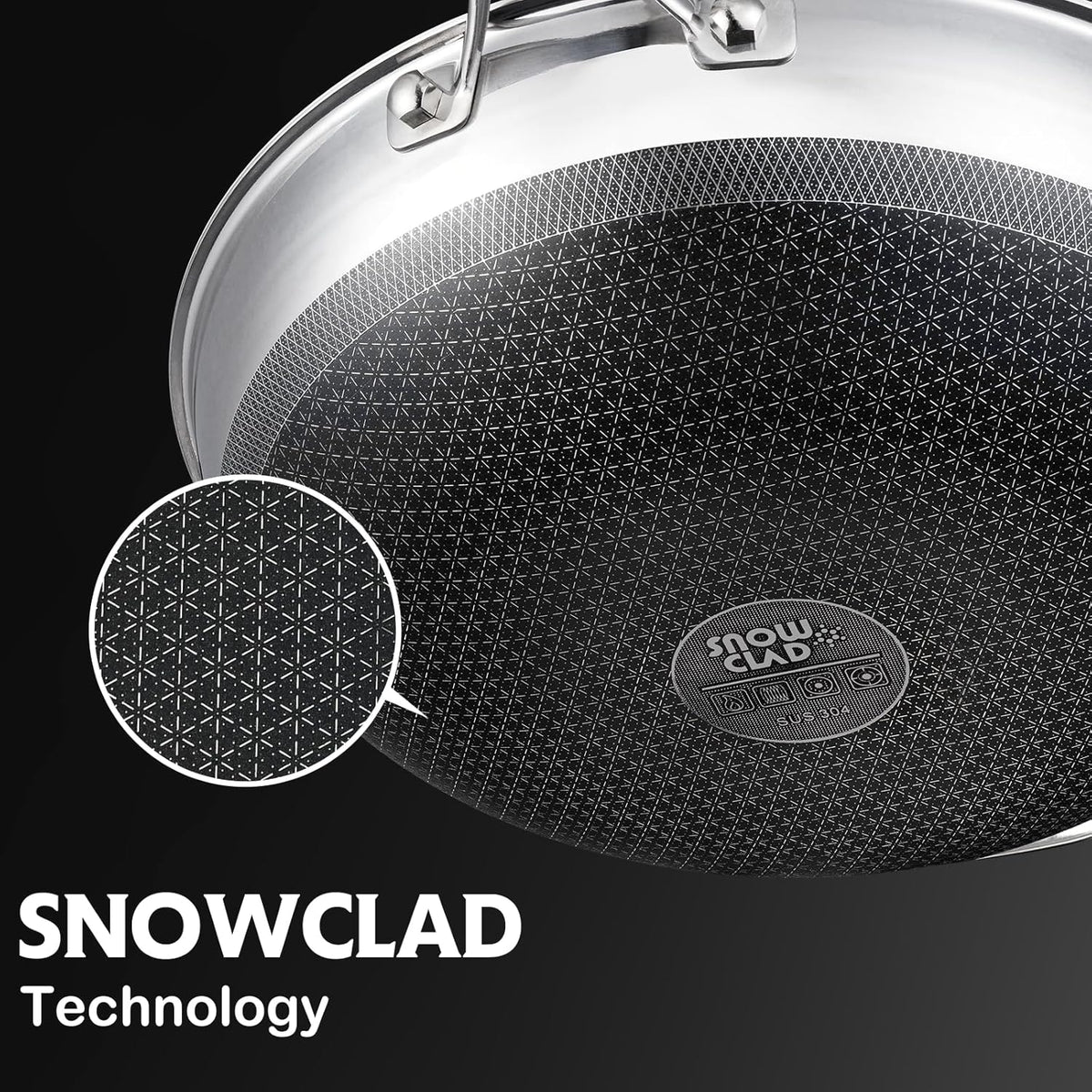 SNOWCLAD Wok, 13 Inch Hybrid Woks & Stir-fry Pans Nonstick with Double Handles, Non Toxic Stainless Steel Wok Pan with Lid, Dishwasher Induction Oven Broiler Safe