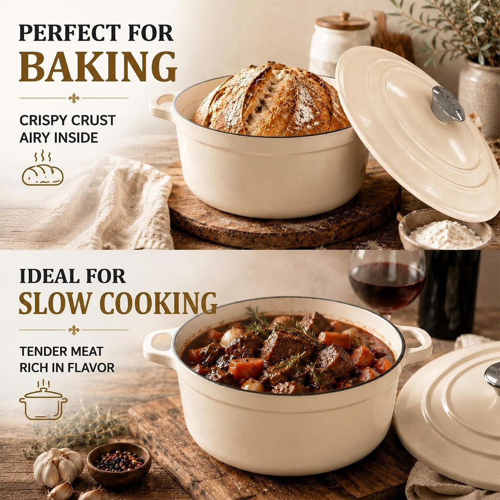 AHJ Enameled Cast Iron Dutch Oven Set - 4 Piece Cookware Set with Lids