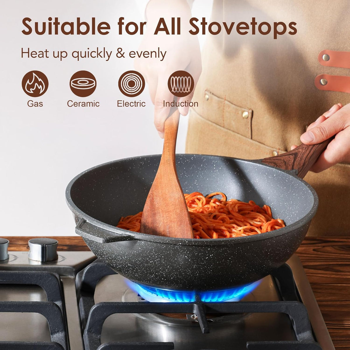 SENSARTE Nonstick Wok Pan with Lid 11Inch, Healthy Stir-fry Pan Chef's Pan
