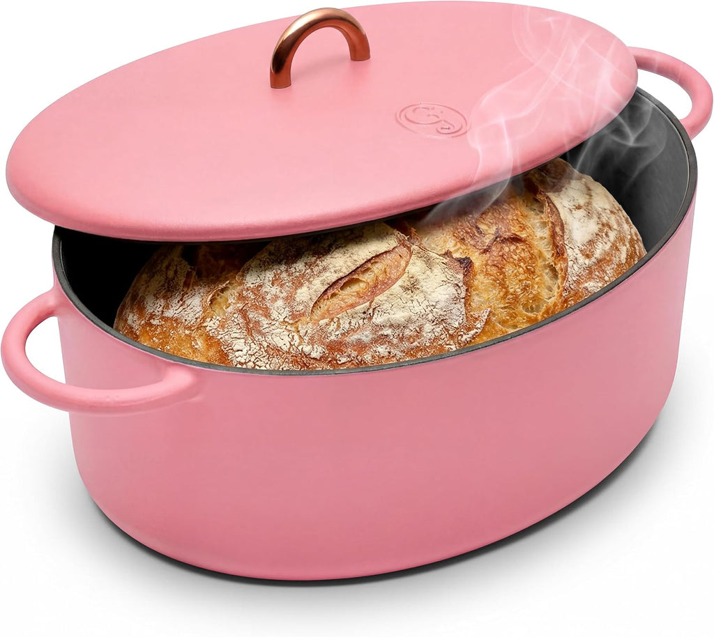 Great Jones 6.75 Quart Enameled Cast Iron Dutch Oven Pot w/Lid (Taffy)