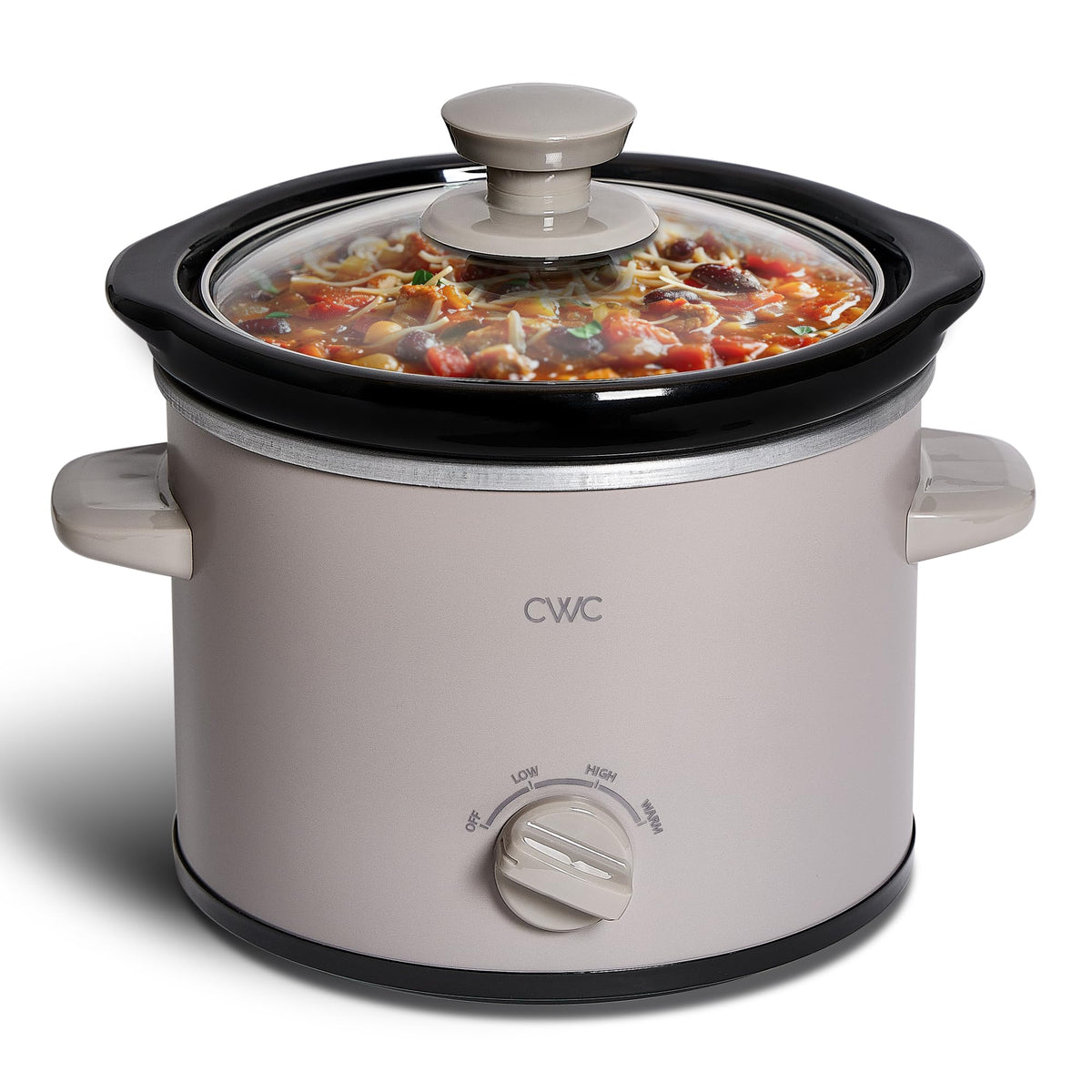 COOK WITH COLOR 2QT Mini Electric Round Slow Cooker - Adjustable Settings, Removable Stoneware Pot, Tempered Glass Lid, Dishwasher Safe, Cool-Touch Side Handles, Cream