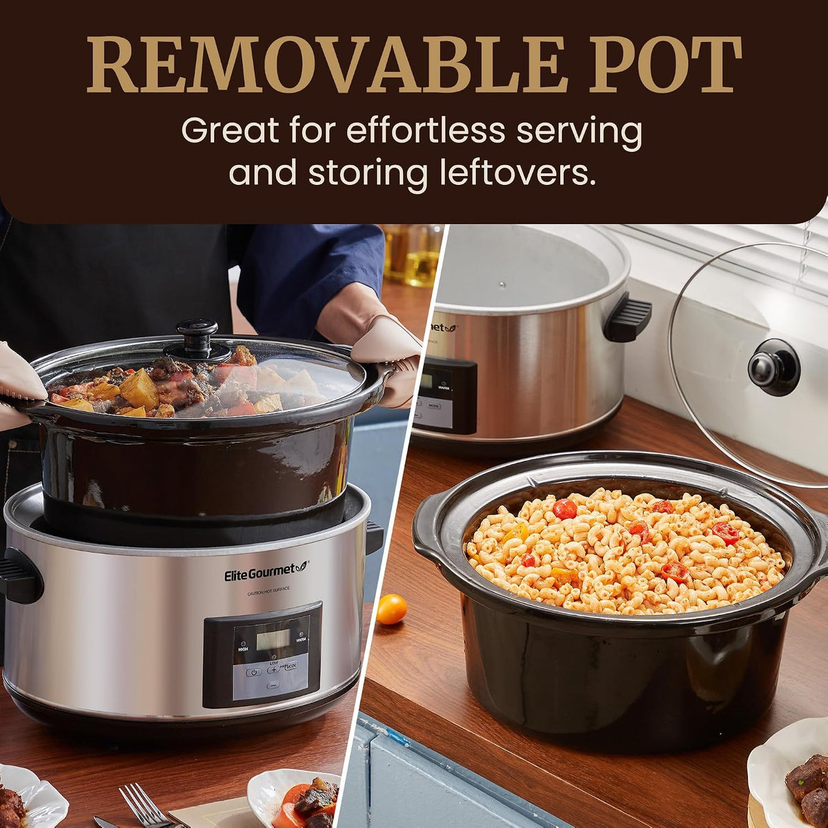 Elite Gourmet MST-900D Digital Slow Cooker, 8.5 Qt, Stainless Steel