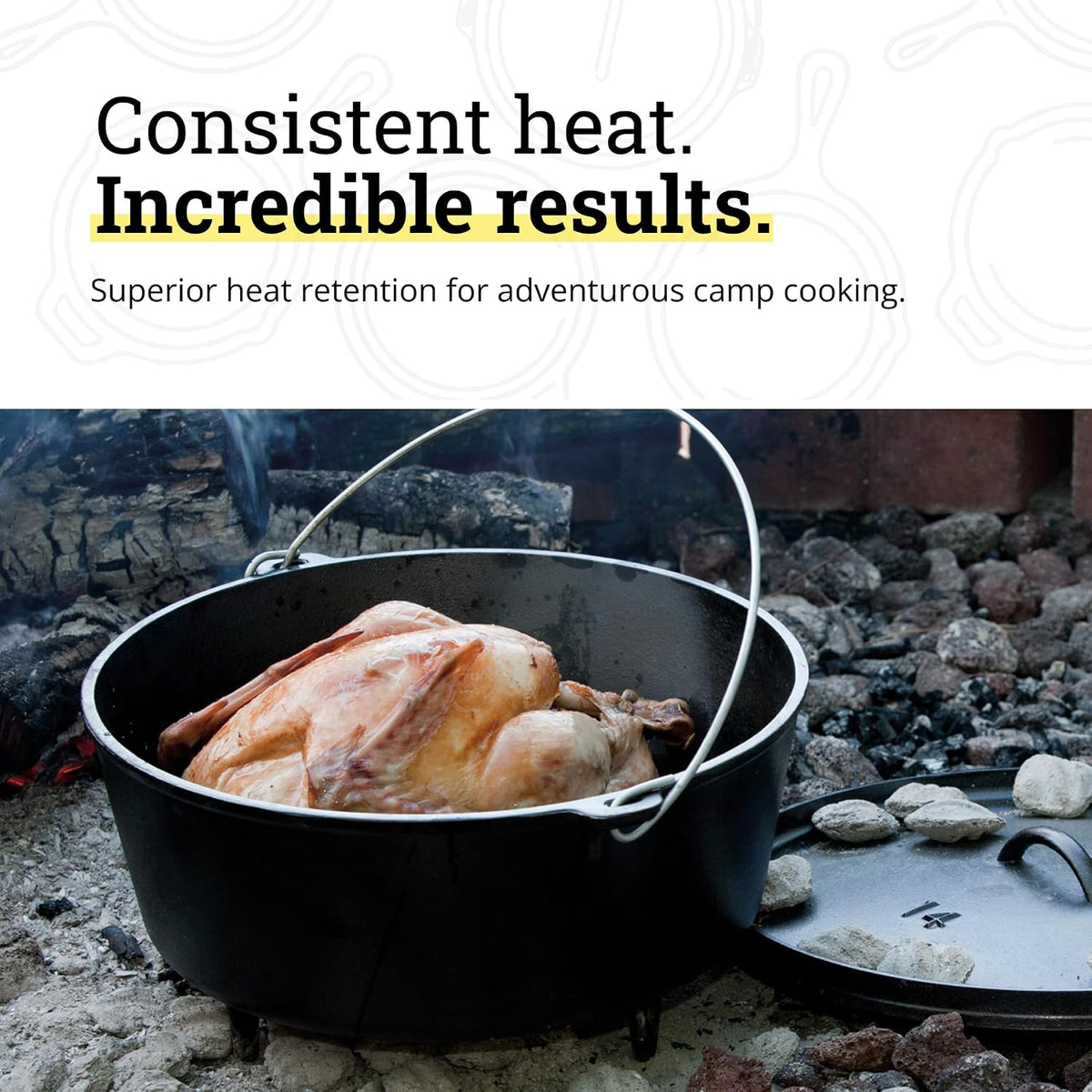 Lodge Pre-Seasoned Cast Iron Deep Camp Dutch Oven with Lid, 10 Quart