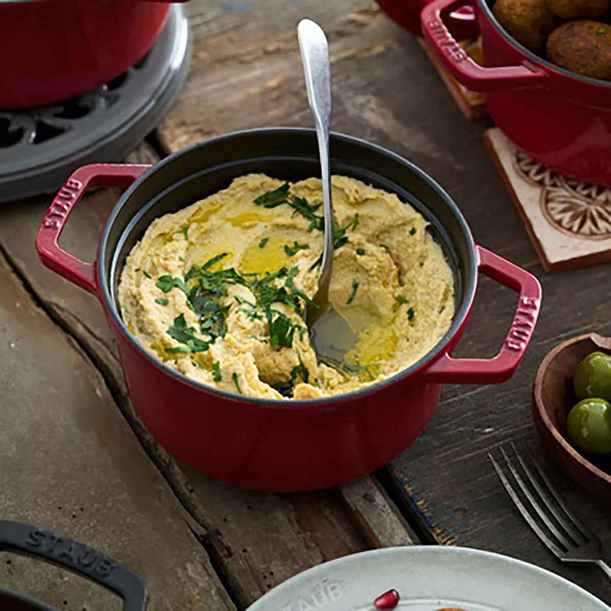 STAUB Cast Iron Round Cocotte, Dutch Oven, 2.75-quart, serves 2-3, Made in France, Cherry
