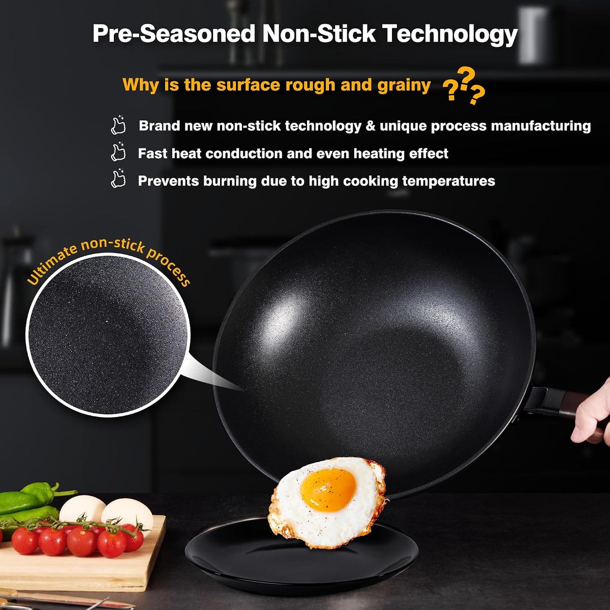 Teewe Carbon Steel Wok, 13" Woks & Stir-fry Pans Nonstick with Glass Lid