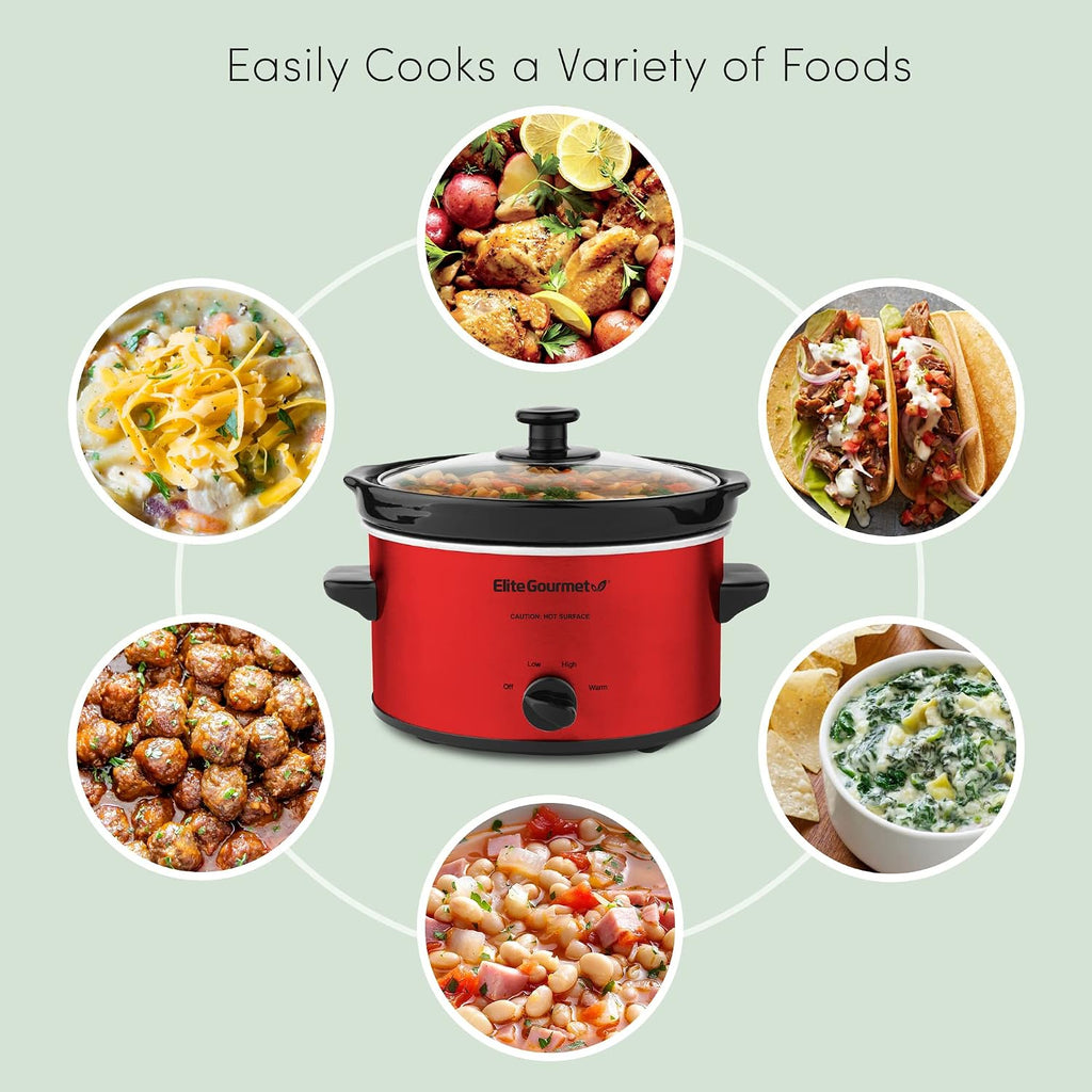Elite Gourmet MST-275XR# Electric Oval Slow Cooker, 2 Qt, Metallic Red