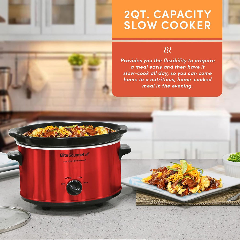 Elite Gourmet MST-275XR# Electric Oval Slow Cooker, 2 Qt, Metallic Red