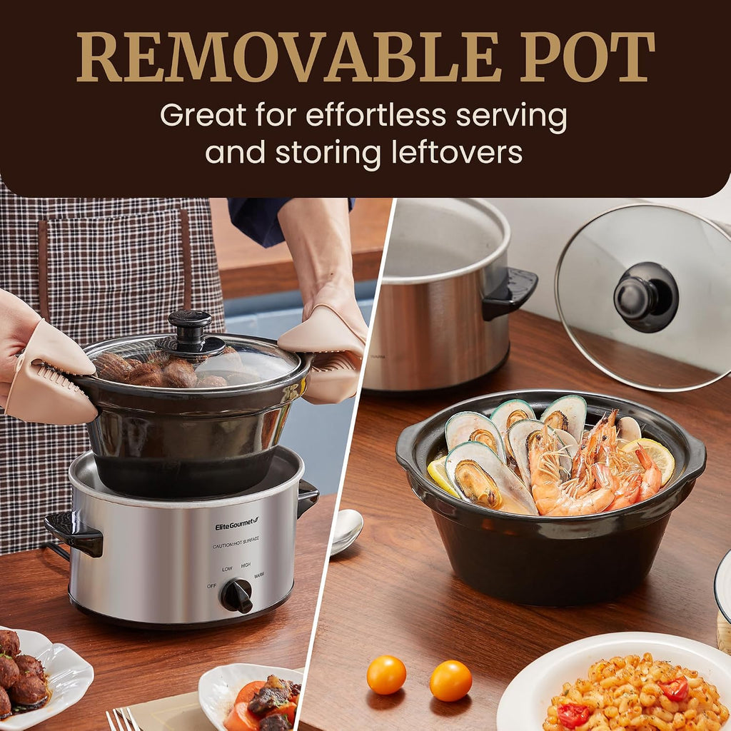Maxi-Matic MST-275XS Electric Oval Slow Cooker, 2 Qt, Stainless Steel