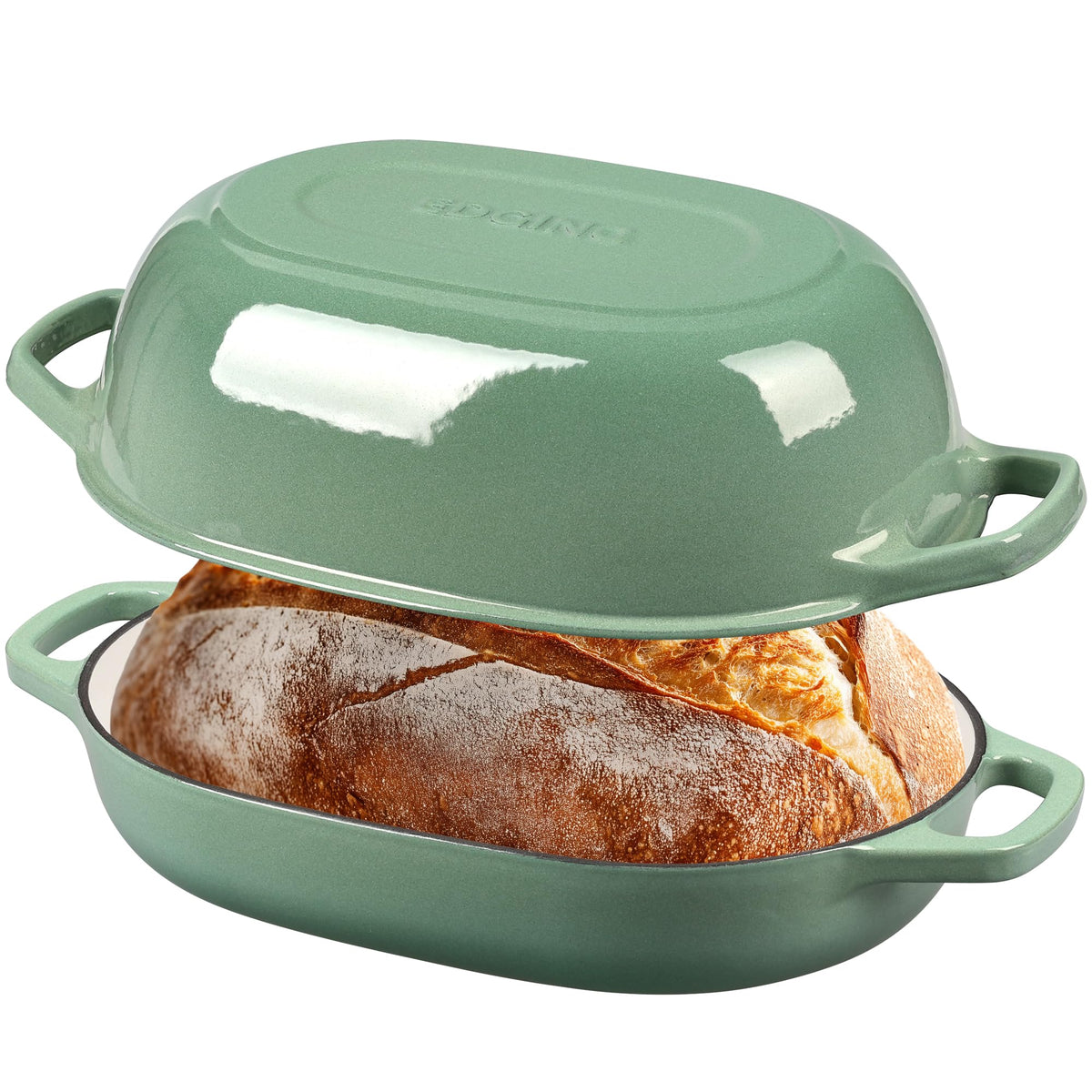 EDGING CASTING Enameled Cast Iron Oval Dutch Oven Pot with Lid, Dutch Oven for Sourdough Bread Baking, Bread Oven, Bread Dutch Oven, Oval Bread Pan, 5qt, White