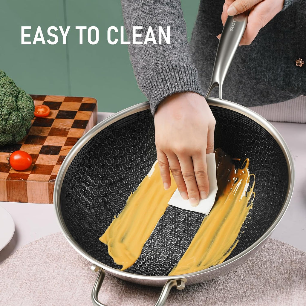 SLOTTET Hybrid 12-Inch Wok with Steamer,Nonstick Stainless Steel Woks & Stir-fry pans with Lid,Stay-Cool Handle,PFOA Free Cookware,Dishwasher and Oven Safe, Works on Induction
