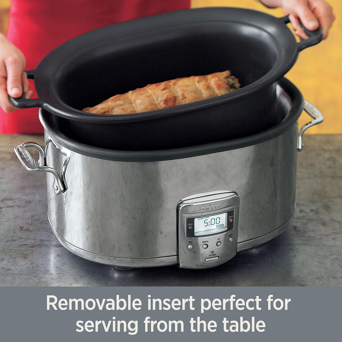 All-Clad Stainless Steel Electric Slow Cooker 7-Quart, Programmable LCD Timer, Aluminum Insert, Slow Cookers, Small Kitchen Appliances, Silver