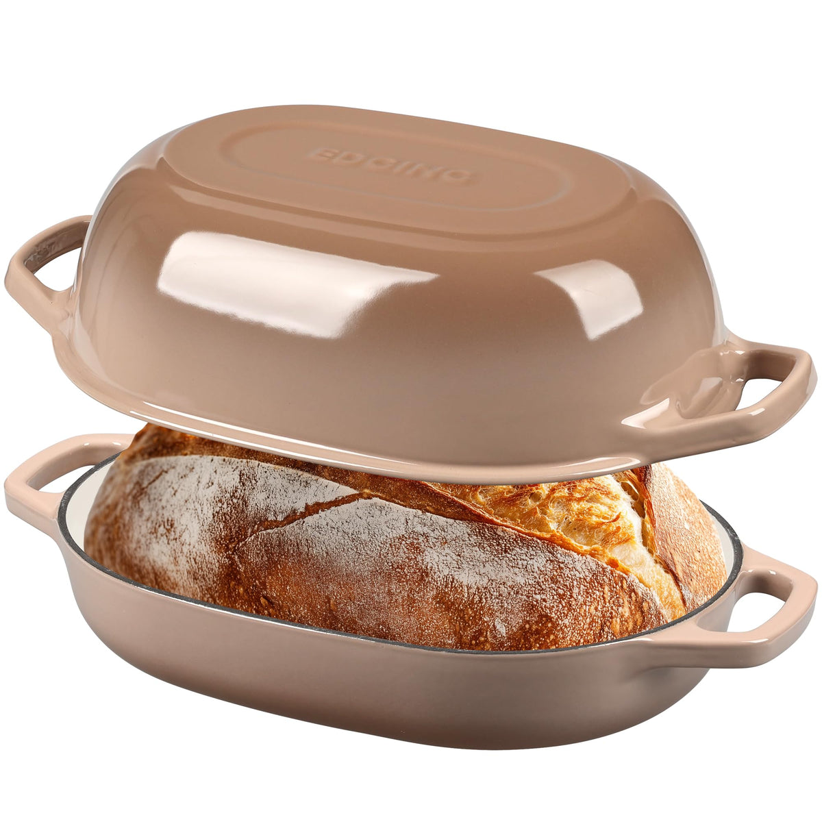 EDGING CASTING Enameled Cast Iron Oval Dutch Oven Pot with Lid, Dutch Oven for Sourdough Bread Baking, Bread Oven, Bread Dutch Oven, Oval Bread Pan, 5qt, White