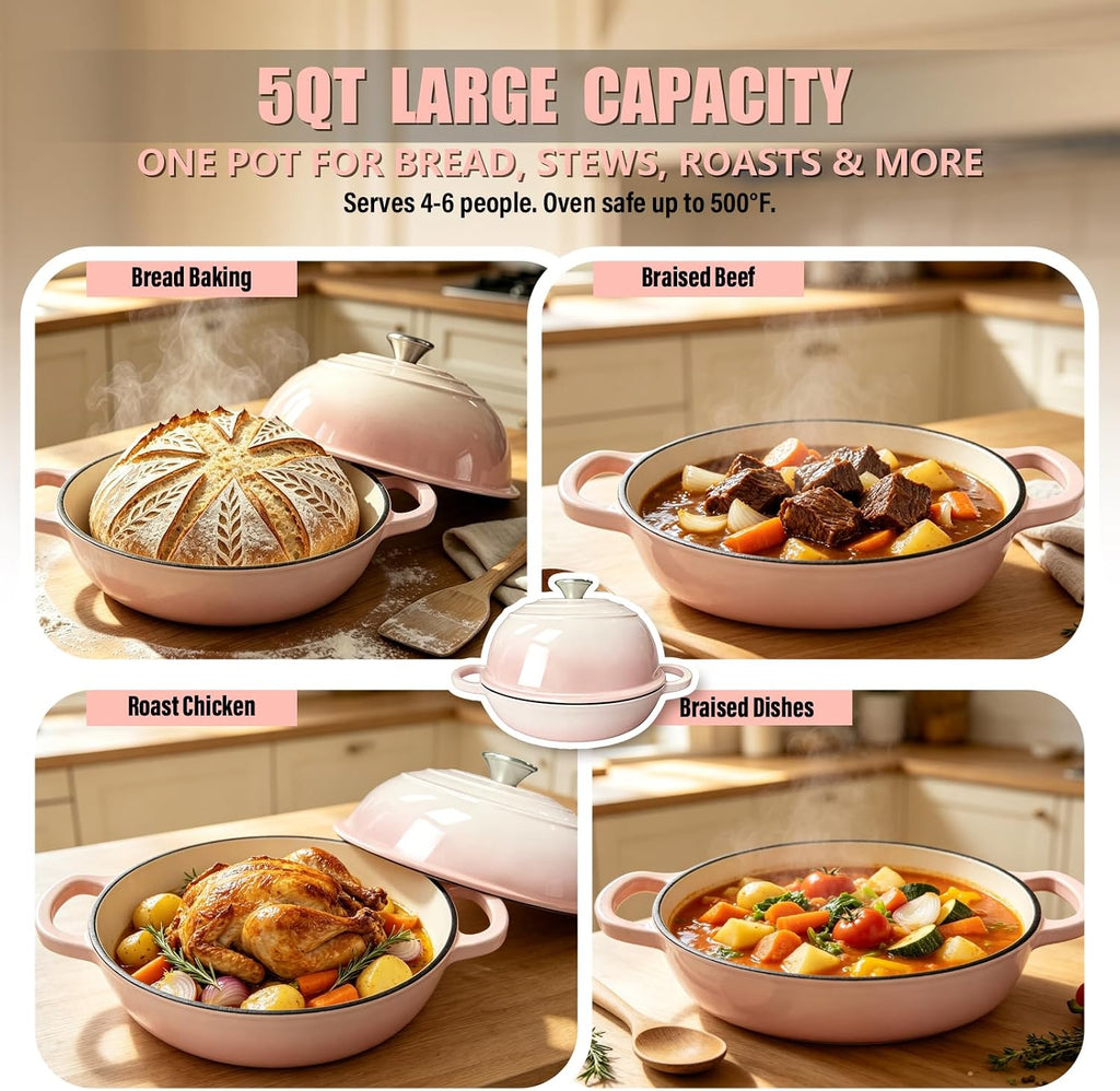 Cast Iron Bread Dutch Oven 6QT Cream Enameled with Lid