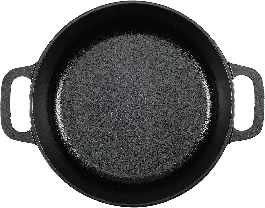 Amazon Basics Pre-Seasoned Cast Iron Mini Dutch Oven Pot with Lid and Dual Handles, Oven Safe, 2-Quart, Round, Black