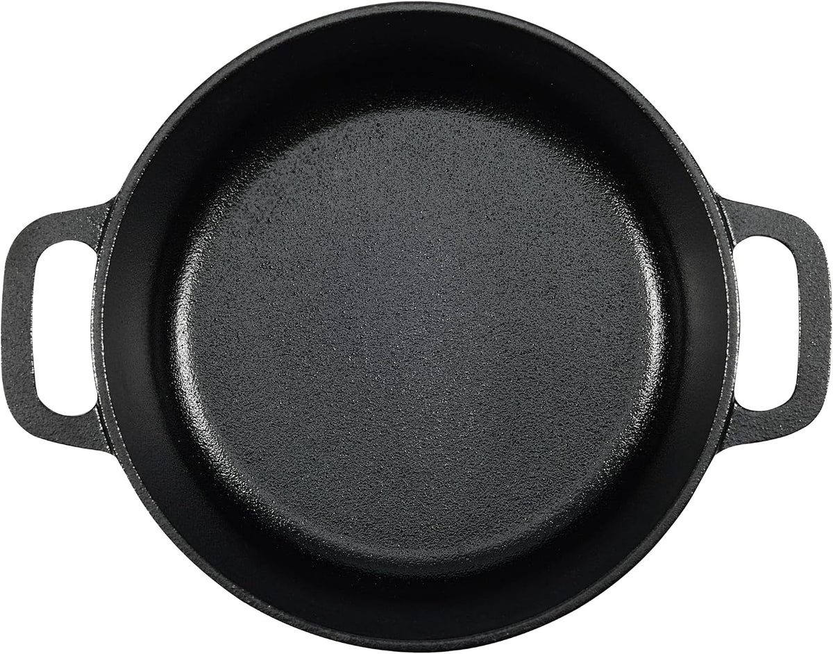 Amazon Basics Pre-Seasoned Cast Iron Mini Dutch Oven Pot with Lid and Dual Handles, Oven Safe, 2-Quart, Round, Black