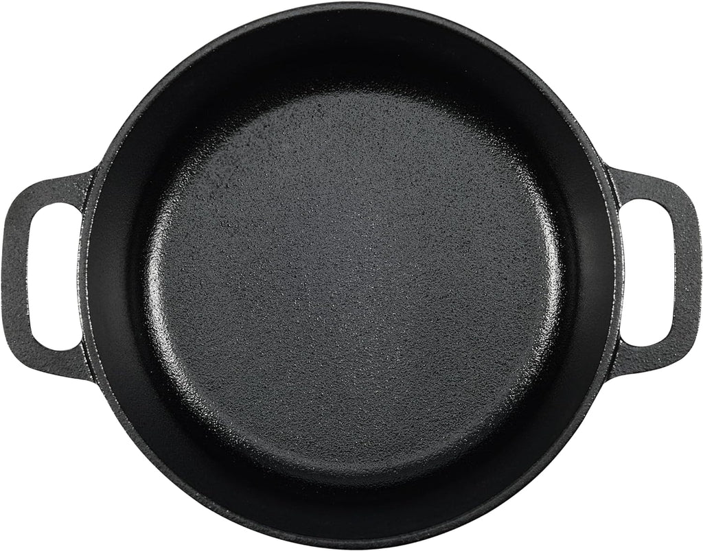 Amazon Basics Pre-Seasoned Cast Iron Mini Dutch Oven Pot with Lid and Dual Handles, Oven Safe, 2-Quart, Round, Black