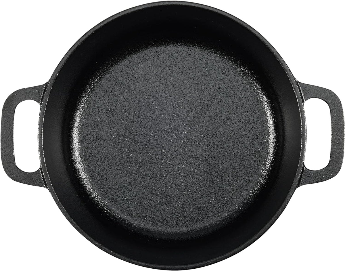 Amazon Basics Pre-Seasoned Cast Iron Mini Dutch Oven Pot with Lid and Dual Handles, Oven Safe, 2-Quart, Round, Black