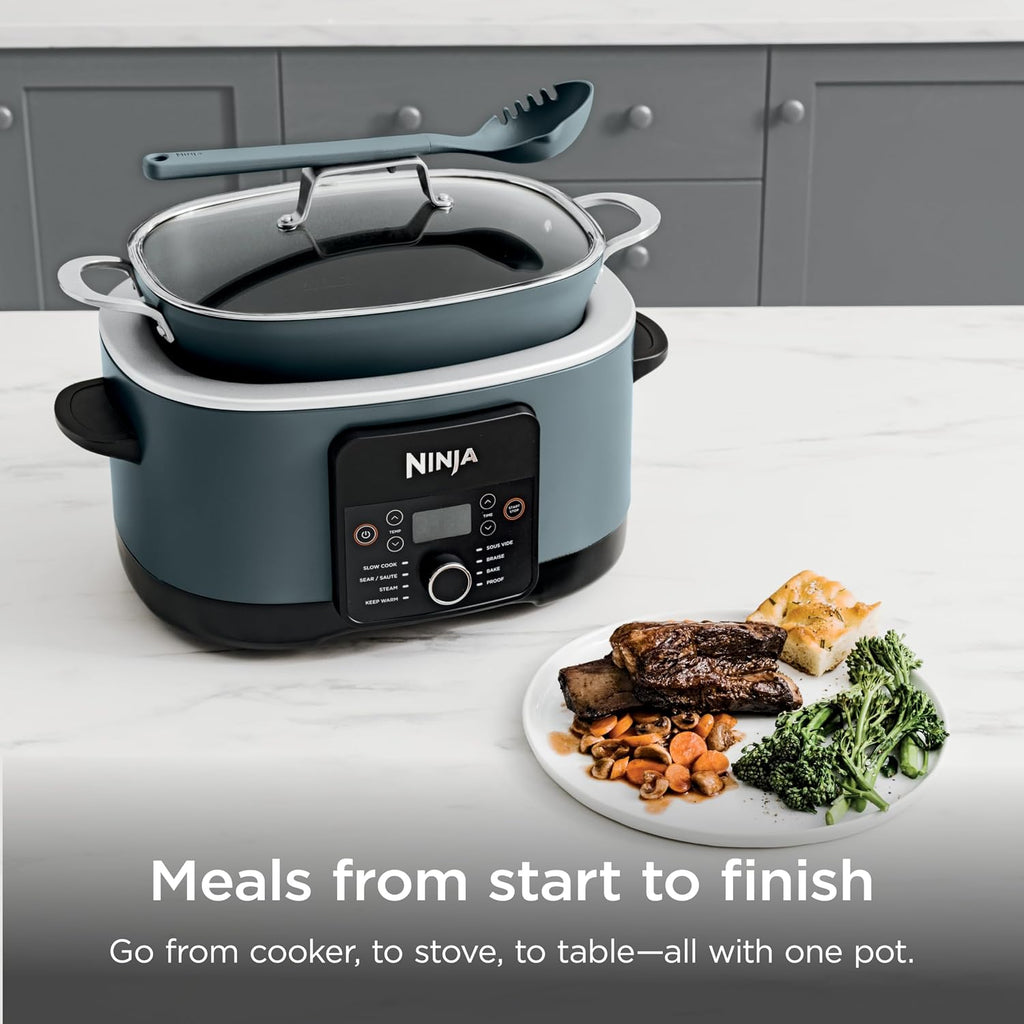 Ninja MC1001C Foodi PossibleCooker PRO 8.5 Quart Multi-Cooker, with 8-in-1 Slow Cooker,Dutch Oven,Steamer &More,Glass Lid & Integrated Spoon,Nonstick,Oven Safe Pot to 500°F,Sea Salt Gray,Sea Salt Grey