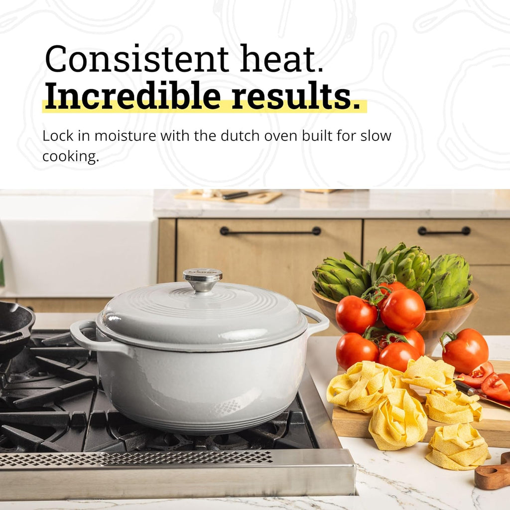 Lodge Essential Enamel Cast Iron Dutch Oven, 6 Quart, Oyster White